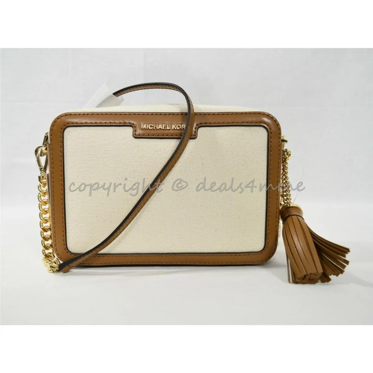 Michael Kors 32S9GF5M2C Medium Canvas Leather Camera Bag in Natural/ Acorn