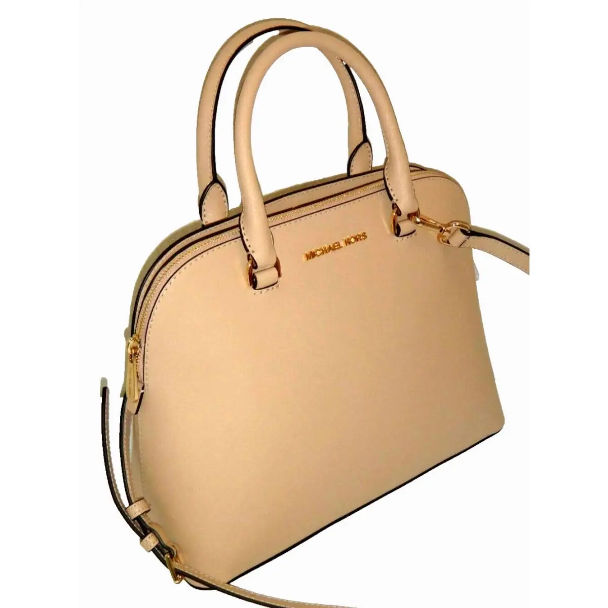 Michael Kors MK Cindy LG Dome Satchel Bag Oyster Saffiano Leather 38S9XCPS3L