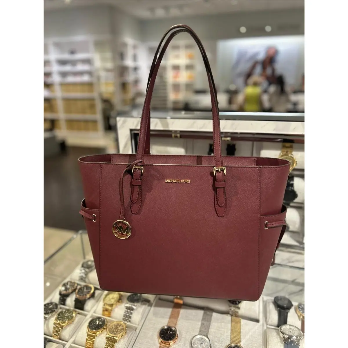 Gilly Large Leather Drawstring Travel Tote Bag Purse Oxblood by Michael Kors