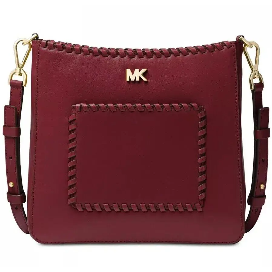 Michael Kors Gloria Pocket Stitched Leather Crossbody Leather Oxblood Bag