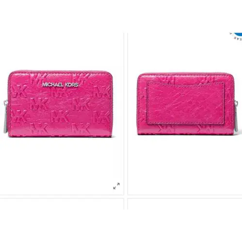 Michael Kors Small Leather Wild Berry Pink Embossed Card Case Wallet Zip