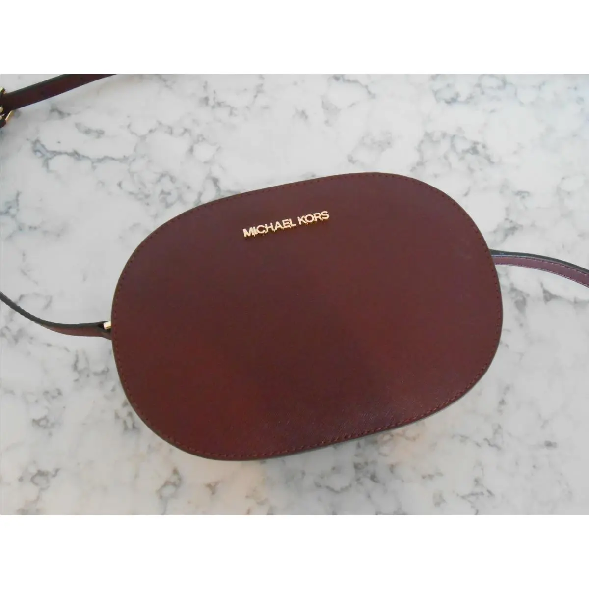 Michael Kors Jet Set Travel Oval Crossbody MK Logo Merlot