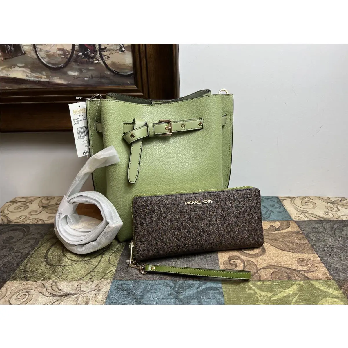 Michael Kors Emilia Small Pebbled Leather Bucket Bag + Wallet Set