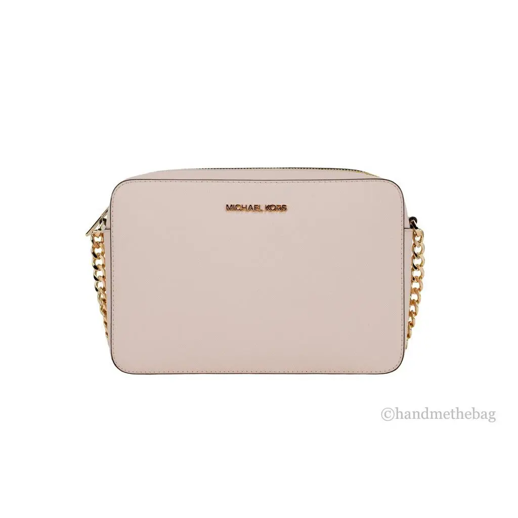 Michael Kors Jet Set Large East West Powder Blush Leather Crossbody Bag Handbag