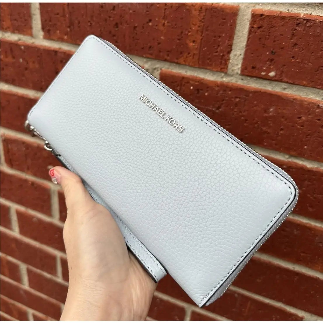 Michael Kors Jet Set Large Travel Continental Wallet Leather Pale Ocean