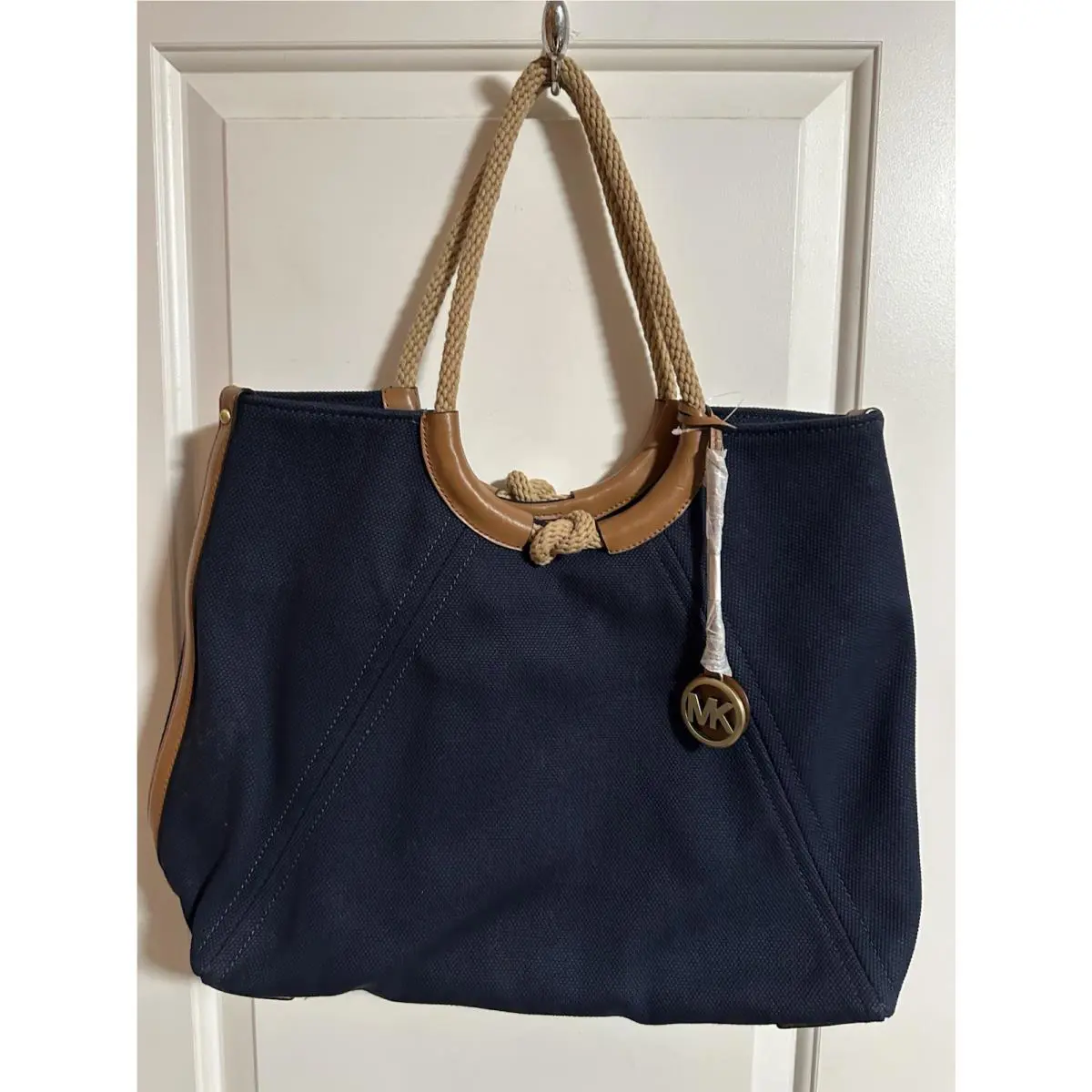 Michael Kors Isla Ring Canvas Shoulder Tote Bag Admiral Blue