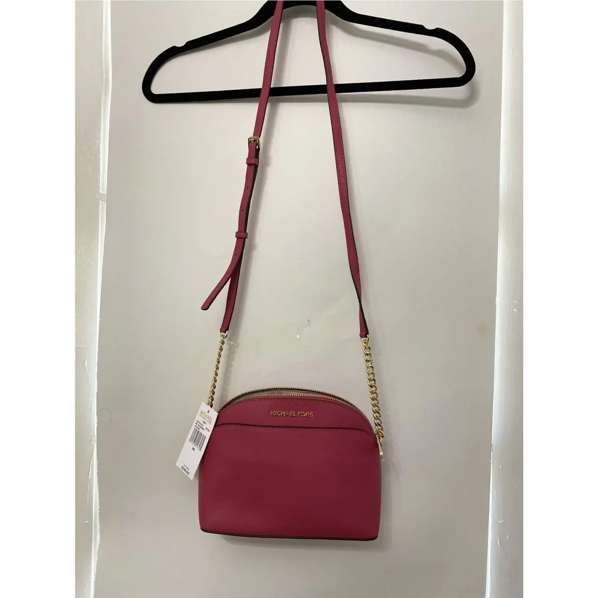 Michael Kors Emmy Small Dome Satchel Crossbody Cherry Red Leather Handbag