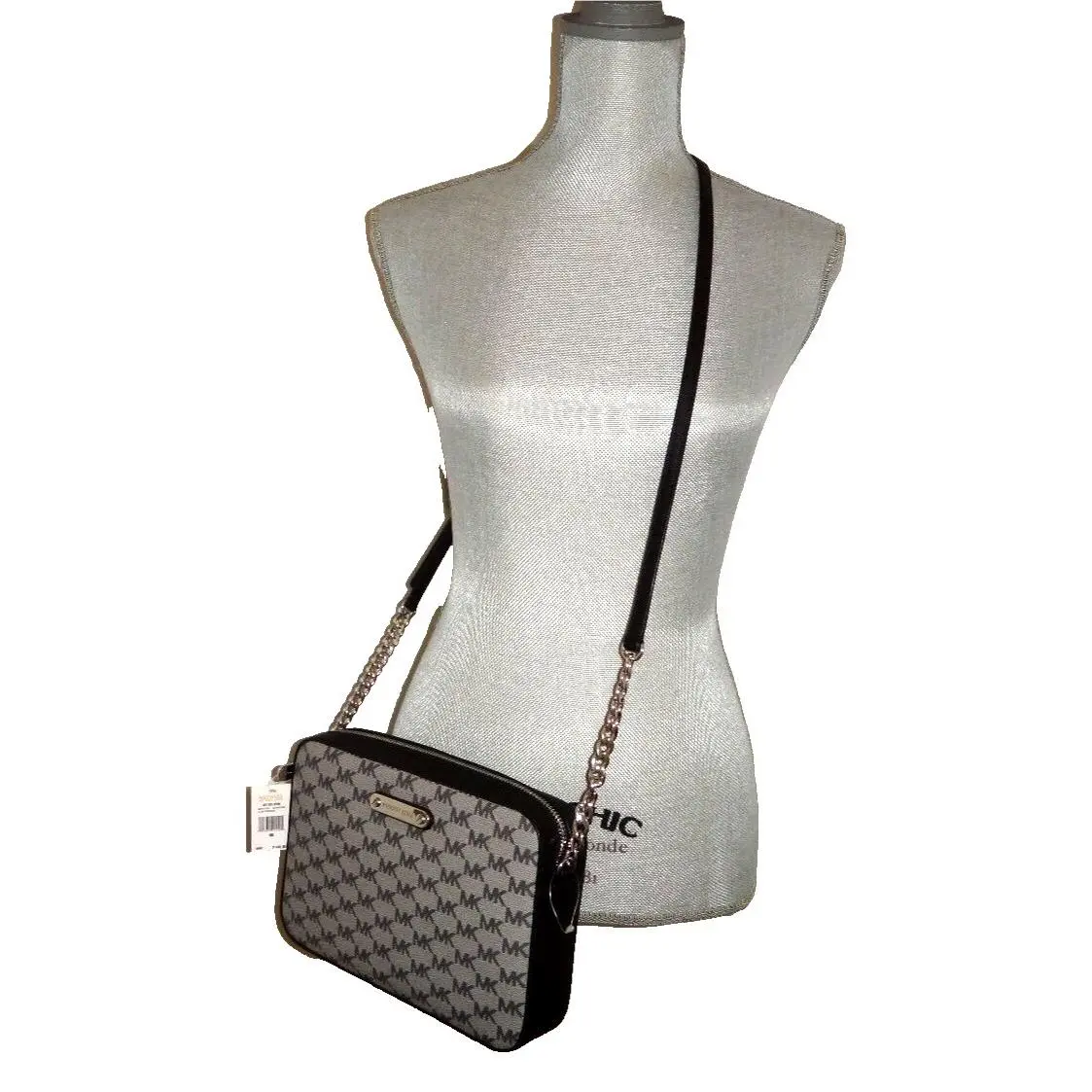 Michael Kors Jet Set Item MK Signature LG EW Crossbody Bag Gray Black 38H7XTTC3V