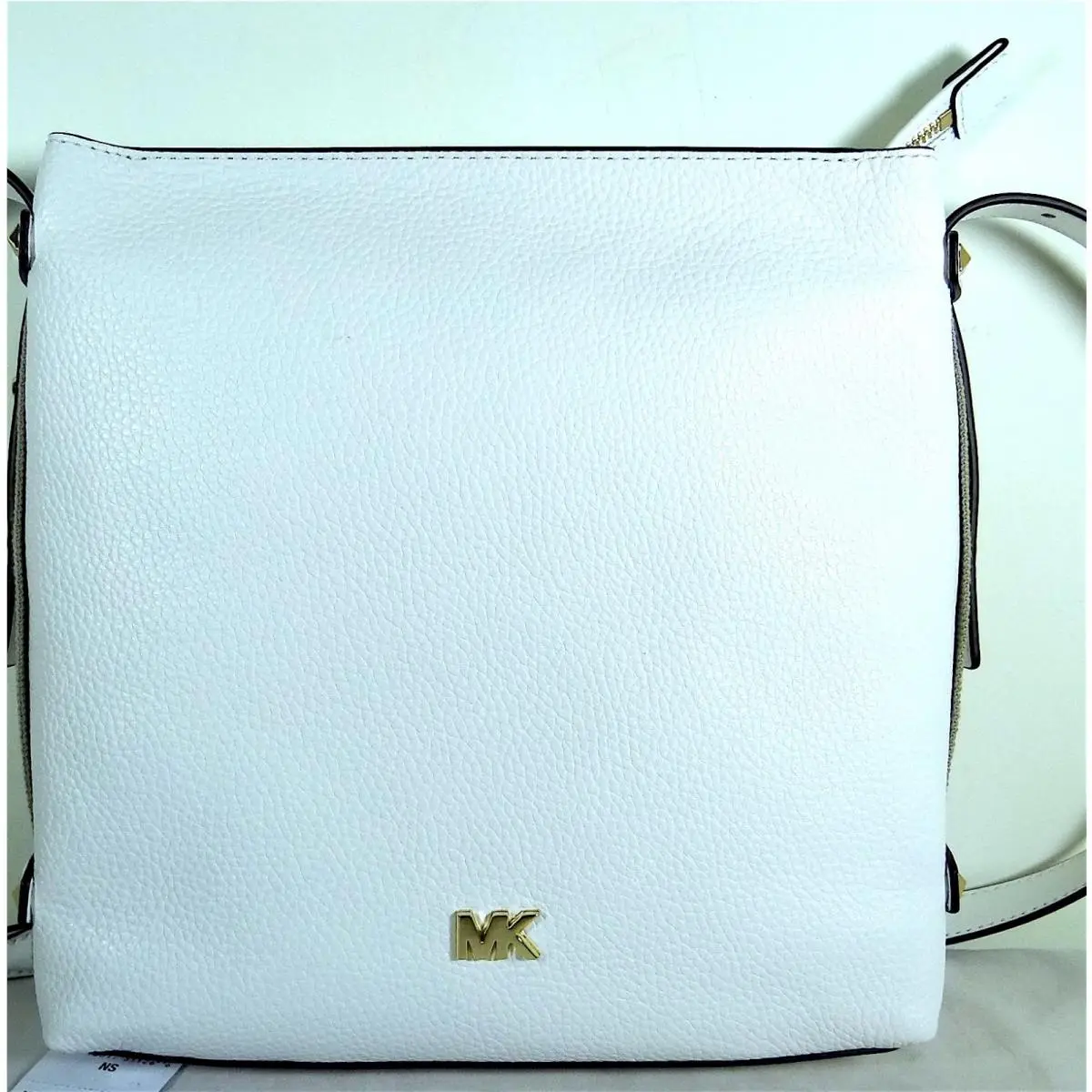 Michael Kors Griffin White Pebbled Leather Top Zip Large Messenger Crossbody