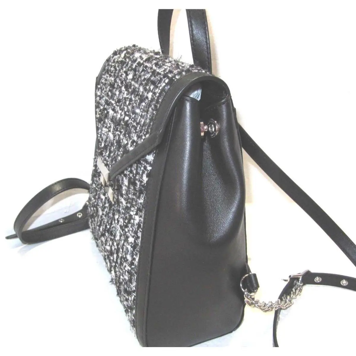 Michael Kors Whitney Medium Backpack Black Leather Tweed Bag