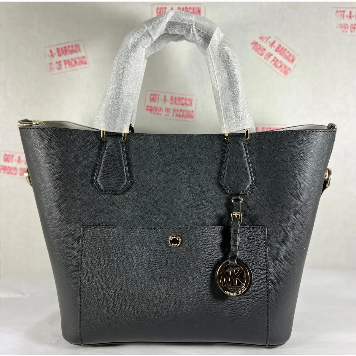 Michael Kors Greenwich Black White Saffiano Leather Large Grab Tote Shoulder Bag