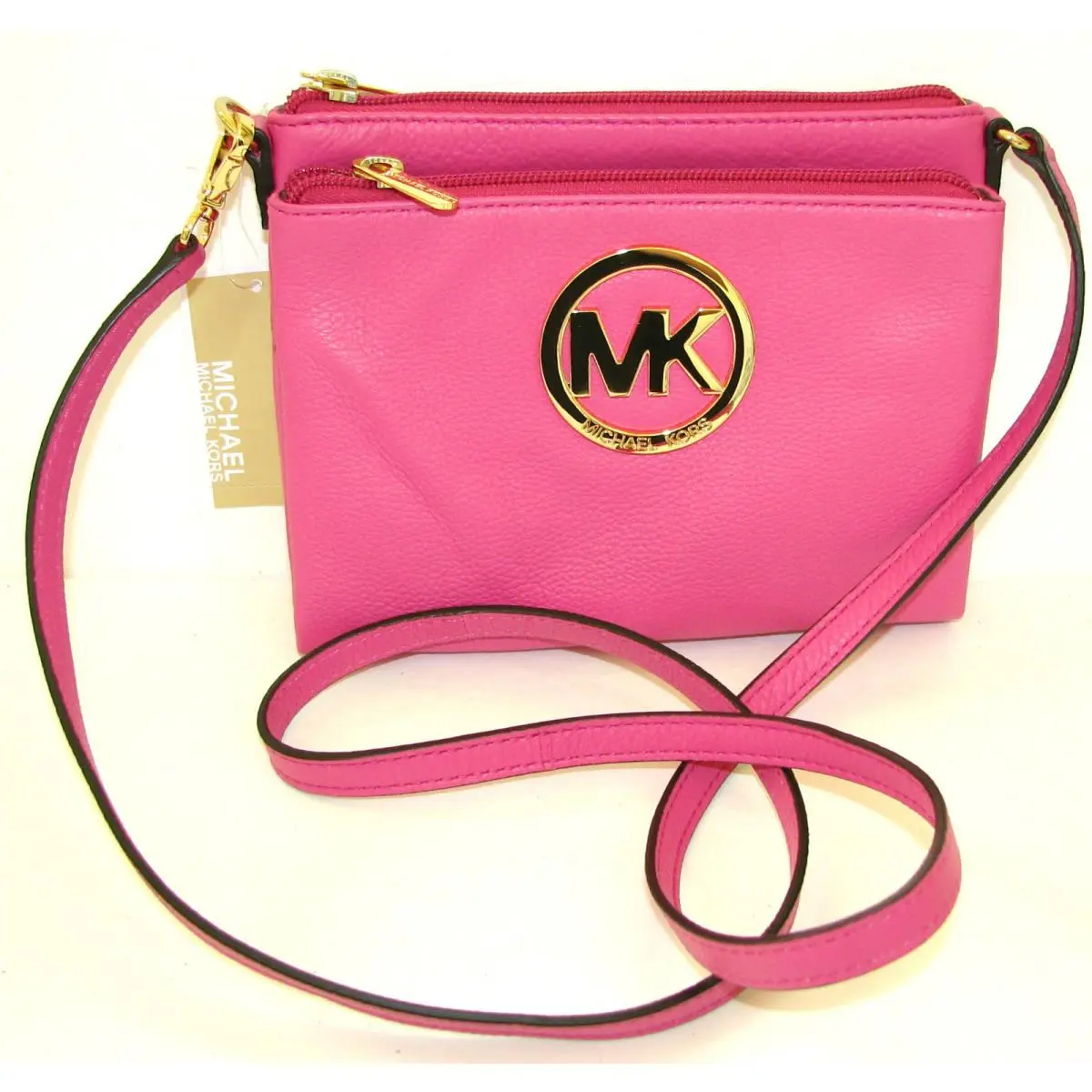 Michael Kors Fulton Zinnia Pink Leather Crossbody Hand Bag