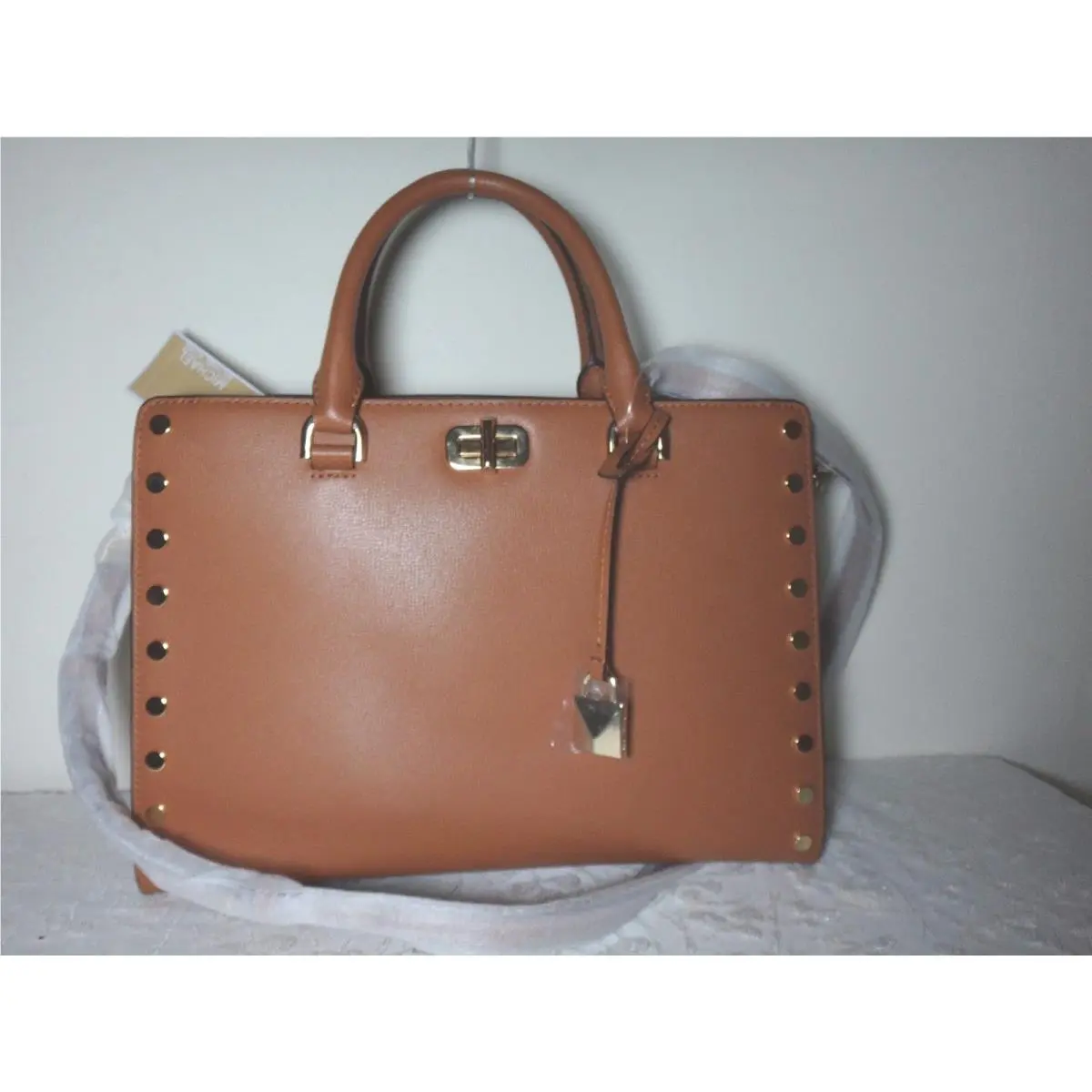 Michael Kors Sylvie Stud Large Leather Satchel Brown