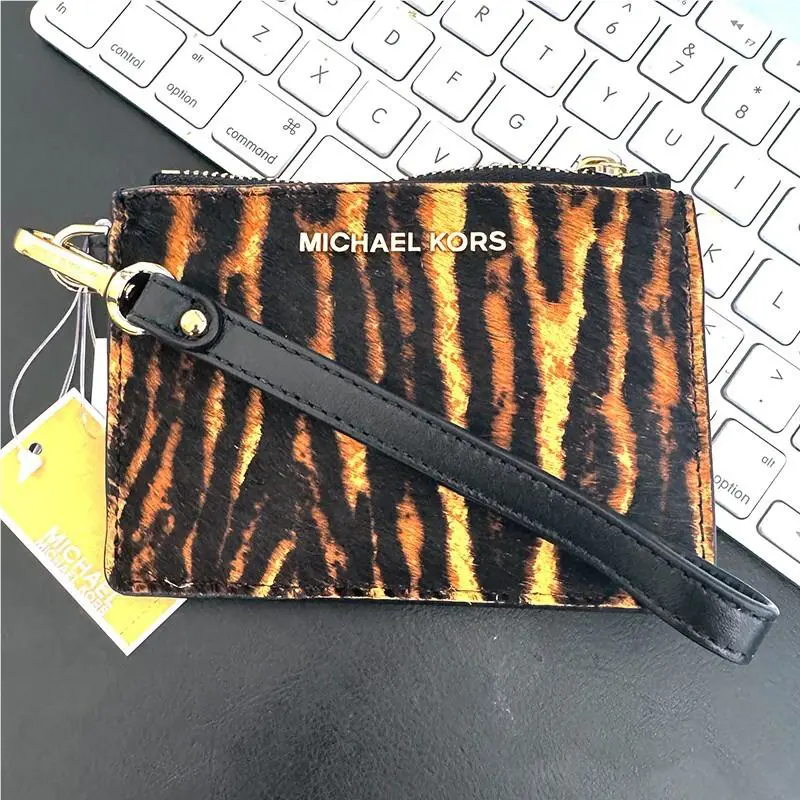 Michael Kors ID Wallet Animal Print Calf Hair Black Leather 32F9GJ6P1H