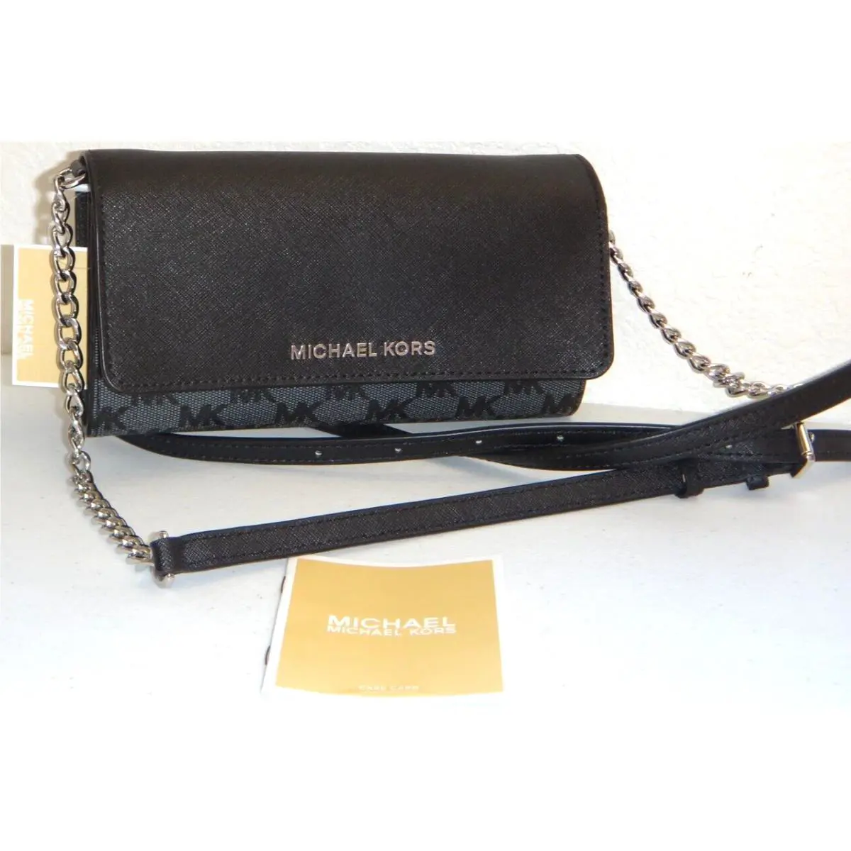 Michael Kors MK Signature Jet Set Black Convertible Wallet on Chain Crossbody
