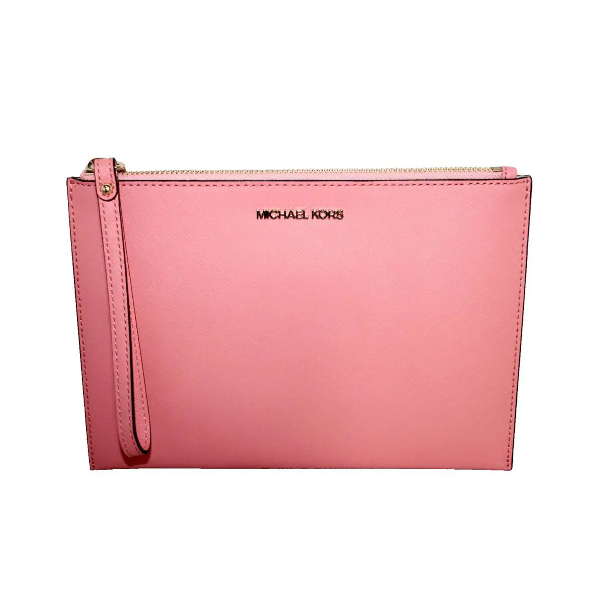 Michael Kors Jet Set Travel XL Zip Clutch Wristlet Grapefruit Pink Leather