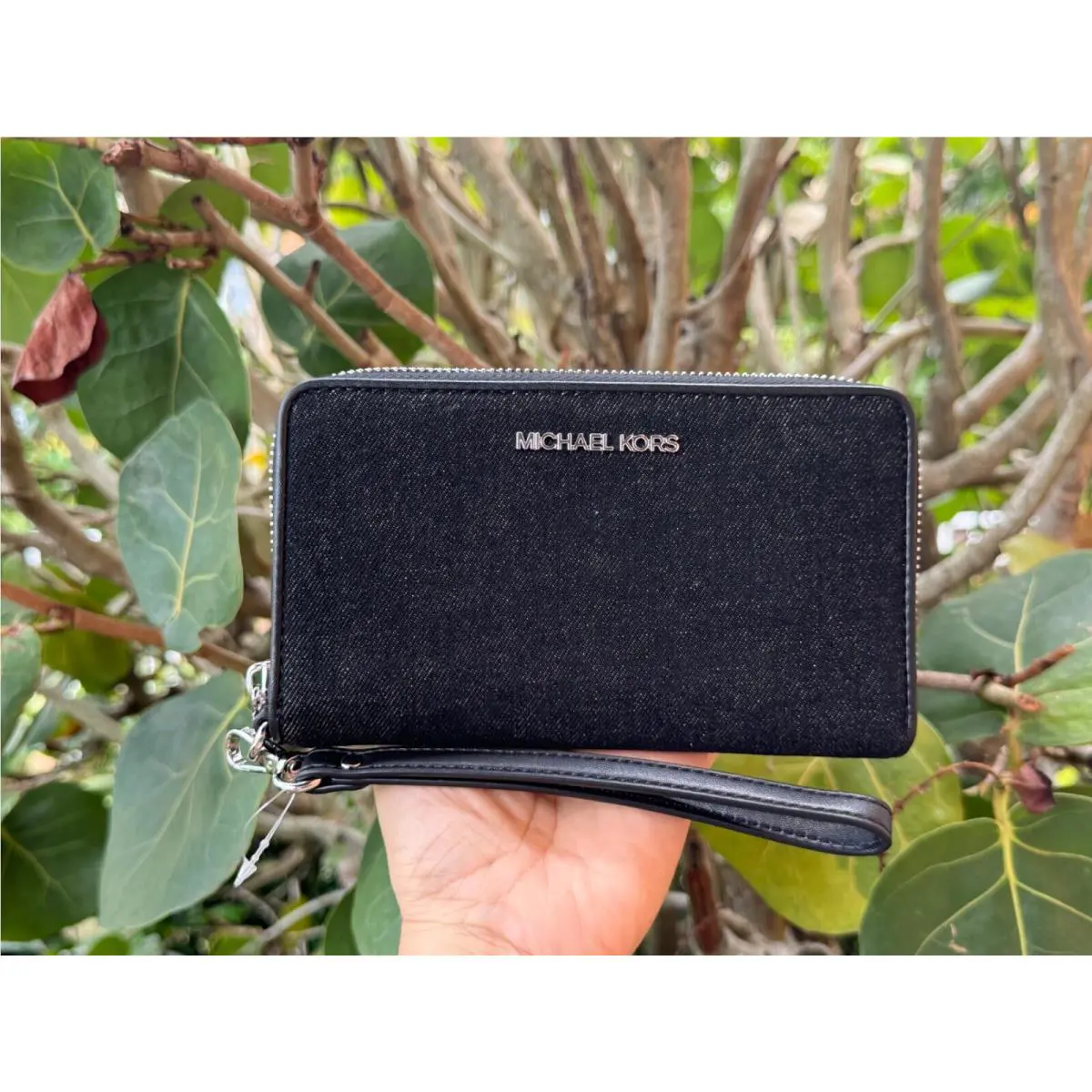 Michael Kors Jet Set Travel Multifunction Large Phone Wallet Black Denim