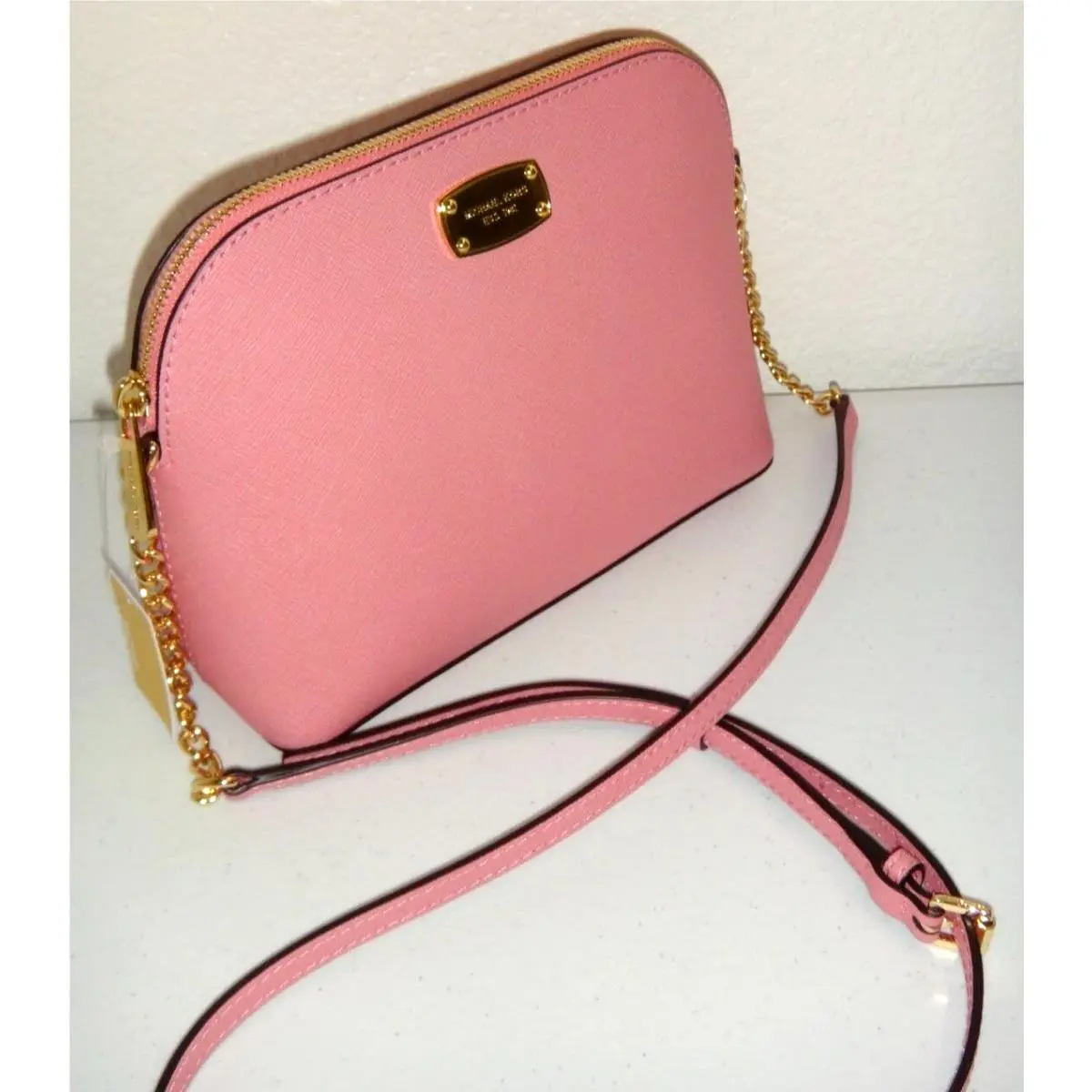 Michael Kors Cindy Womens MK Dome Crossbody Bag Misty Rose Pink Saffiano Leather