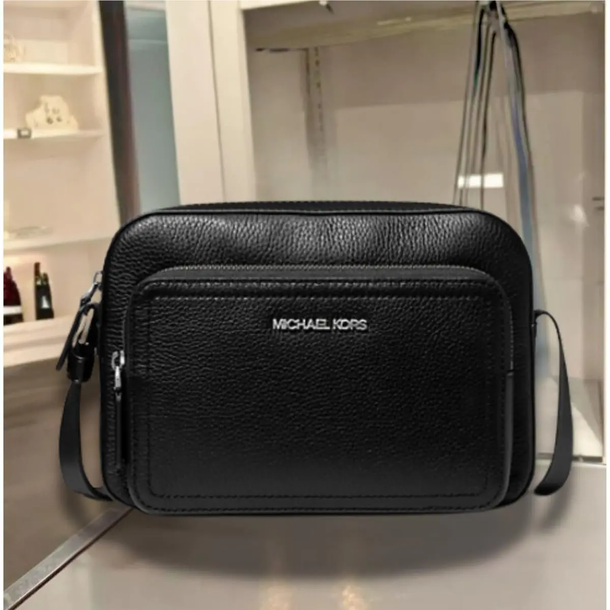 Michael Kors Cooper Men Pebbled Leather Utility Flight Crossbody Bag Black