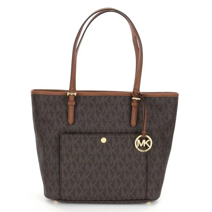 Michael Kors Large Jet Set Signature Snap-pocket Tote Brown MK Monogram