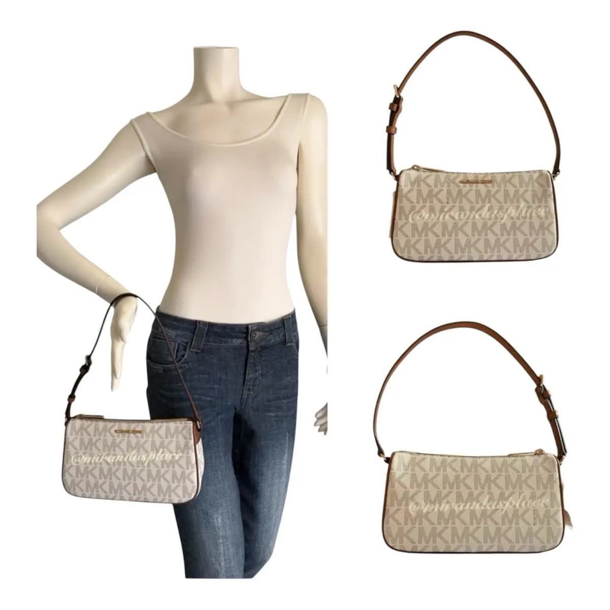 Michael Kors Jet Set Vanilla Luggage MD Pouchette Shoulder Bag