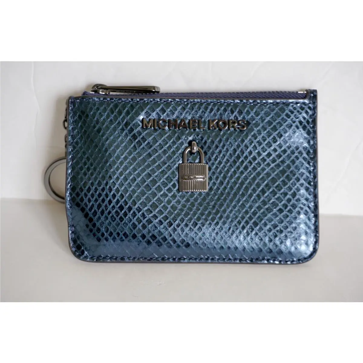 Michael Kors Small Top Zip Coinpouch with ID Key Ring Card Holder Midnight Navy