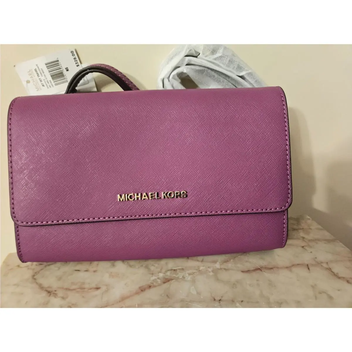 Michael Kors Jet Set Travel 3-in-1 Wristlet Clutch Crossbody Pomegranate