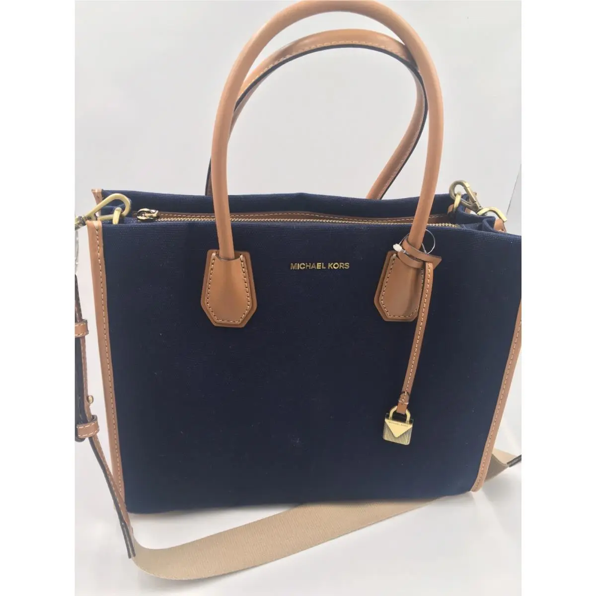 Michael Kors Mercer Large Navy Canvas Convertible Tote