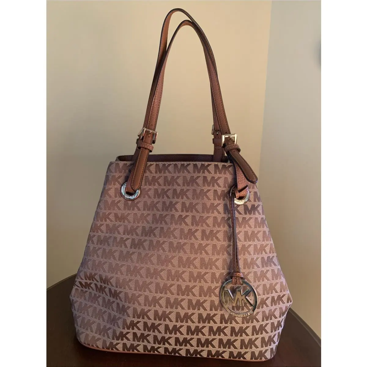 Jet Set Grab Bag Tan MK Signature Tote by Michael Kors