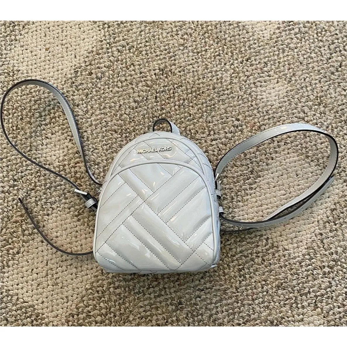 Michael Kors Mini Backpack Purse Crossbody Vegan Leather Abbey XS Aluminum Gray