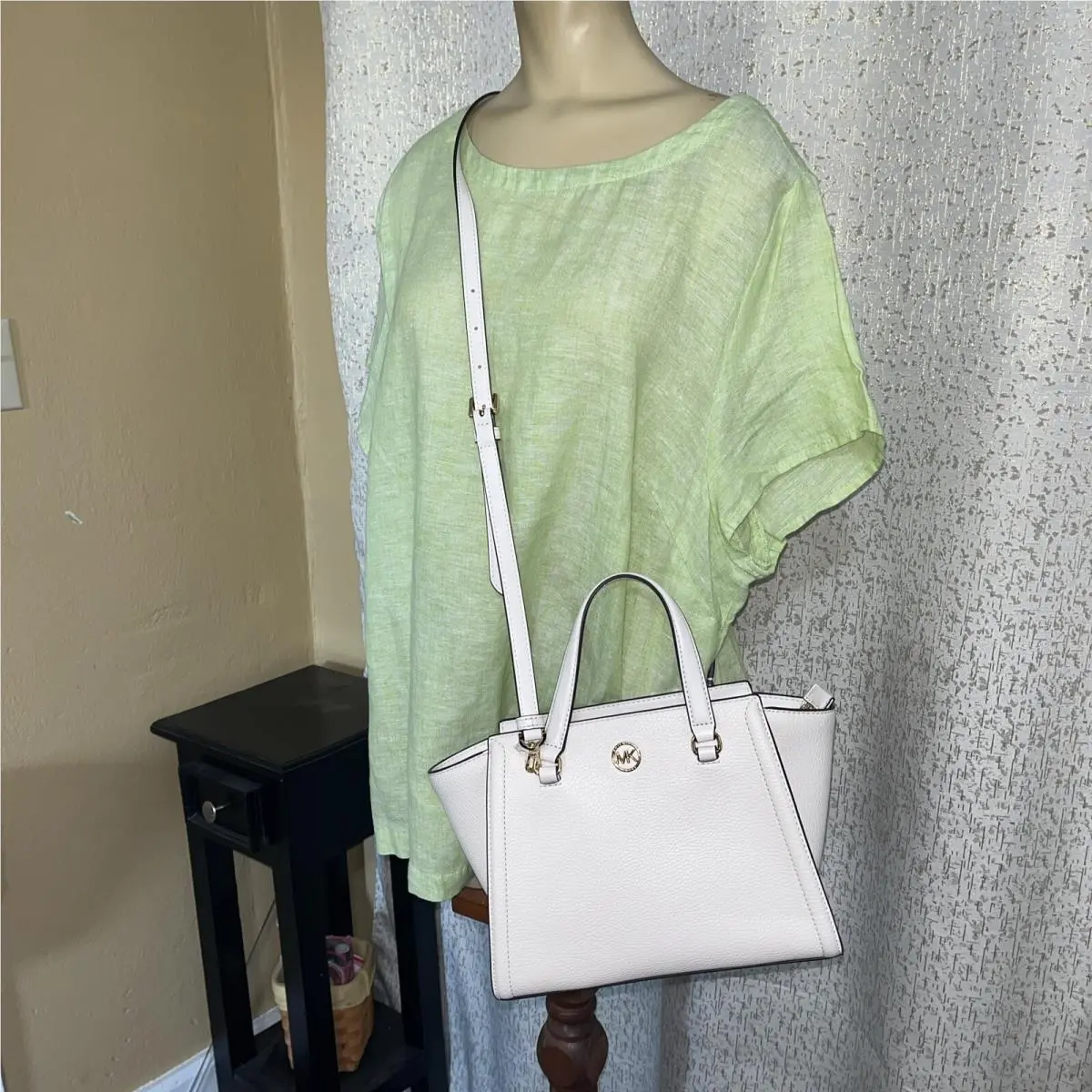 Michael Kors Freya Small Satchel Crossbody Bag Light Cream