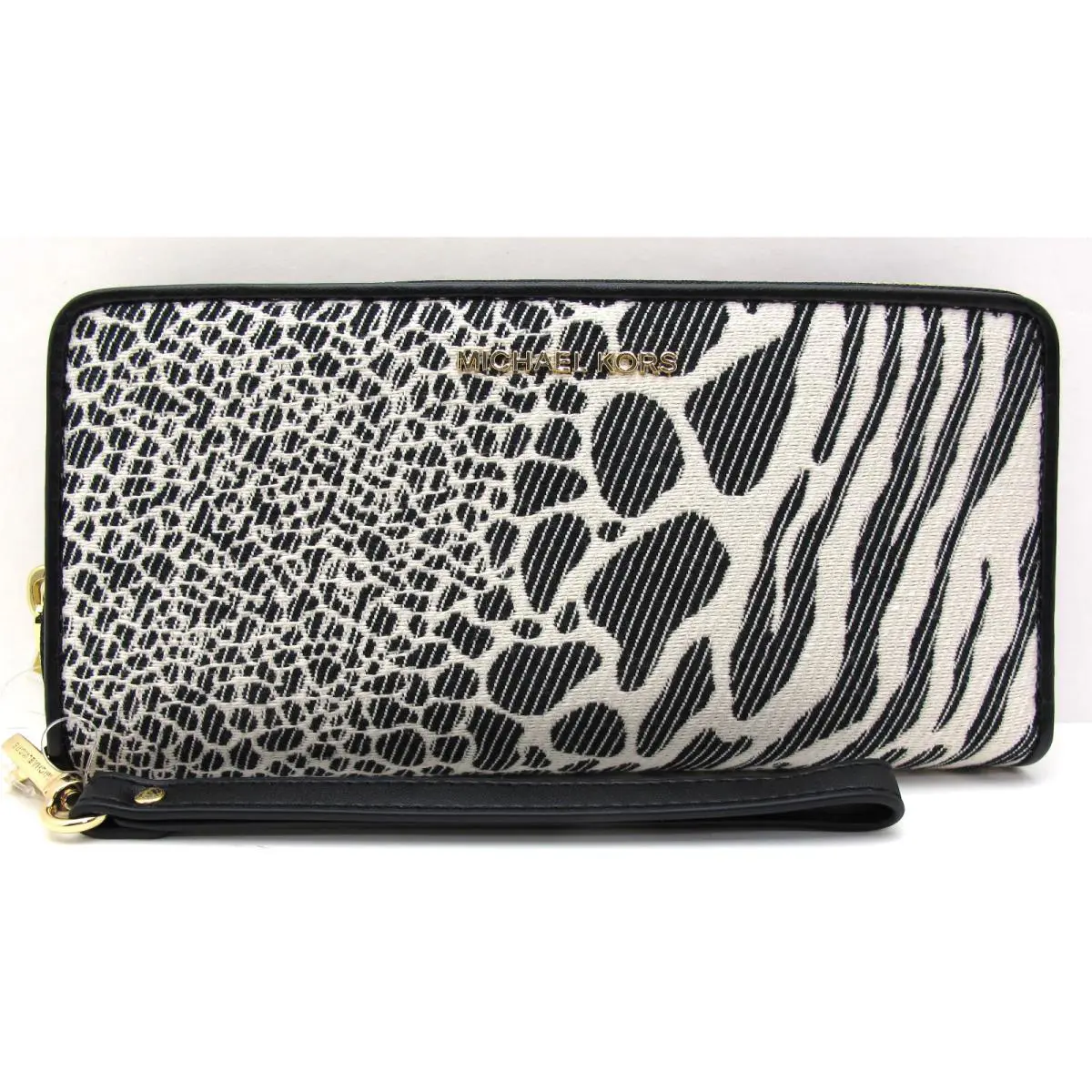 Michael Kors Jet Set Travel Lg Continental Cotton/canvas Black Multi Wallet