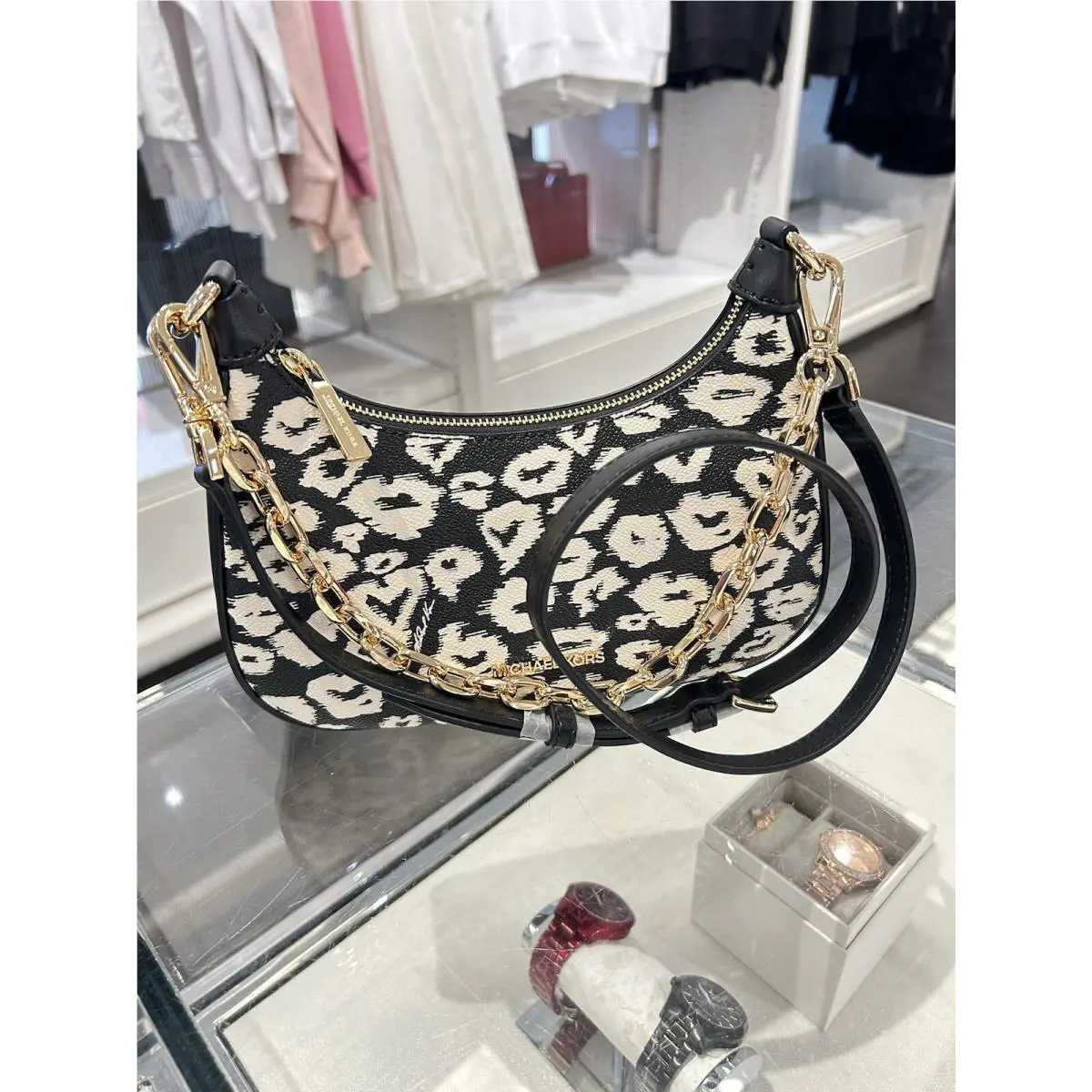 Michael Kors Cora MK Medium Black Purse Handbag Crossbody Bag Messenger Shoulder