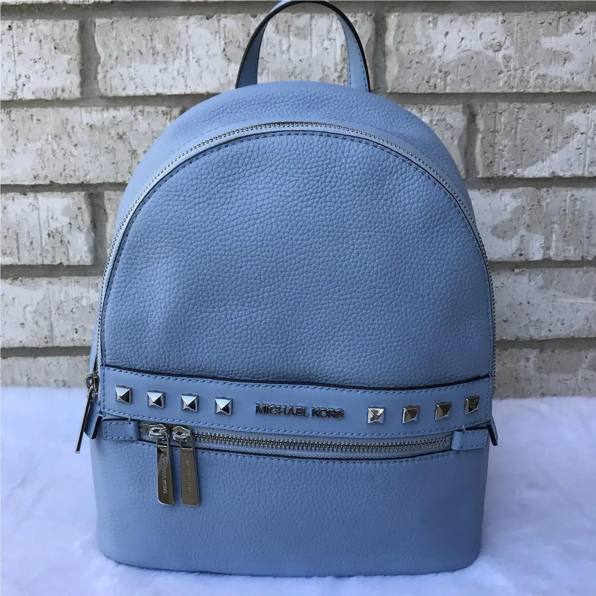 Michael Kors Kenly Medium Backpack Bag Pebble Leather in Light Sky Blue