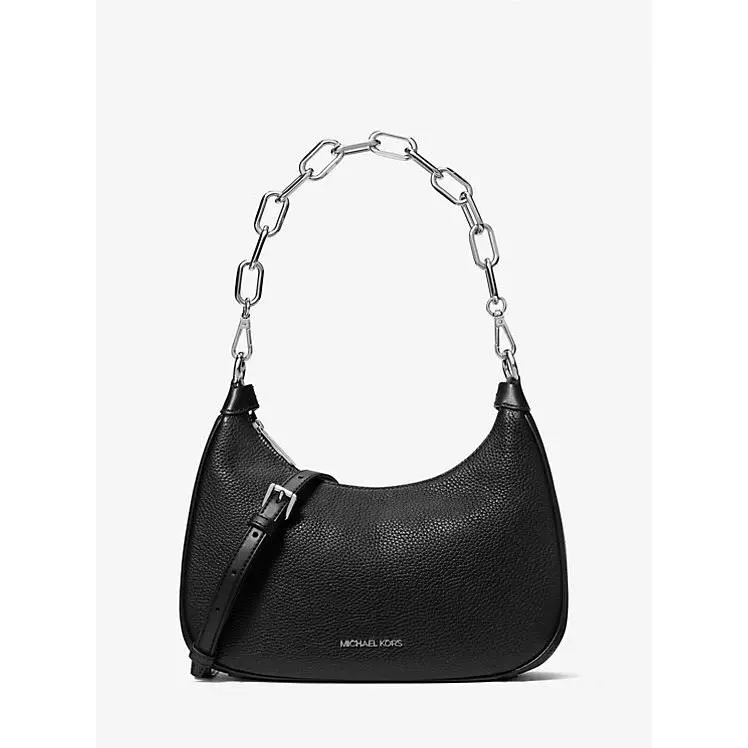 Michael Kors Cora Black Pebbled Leather Medium Crossbody Shoulder Hobo Bag