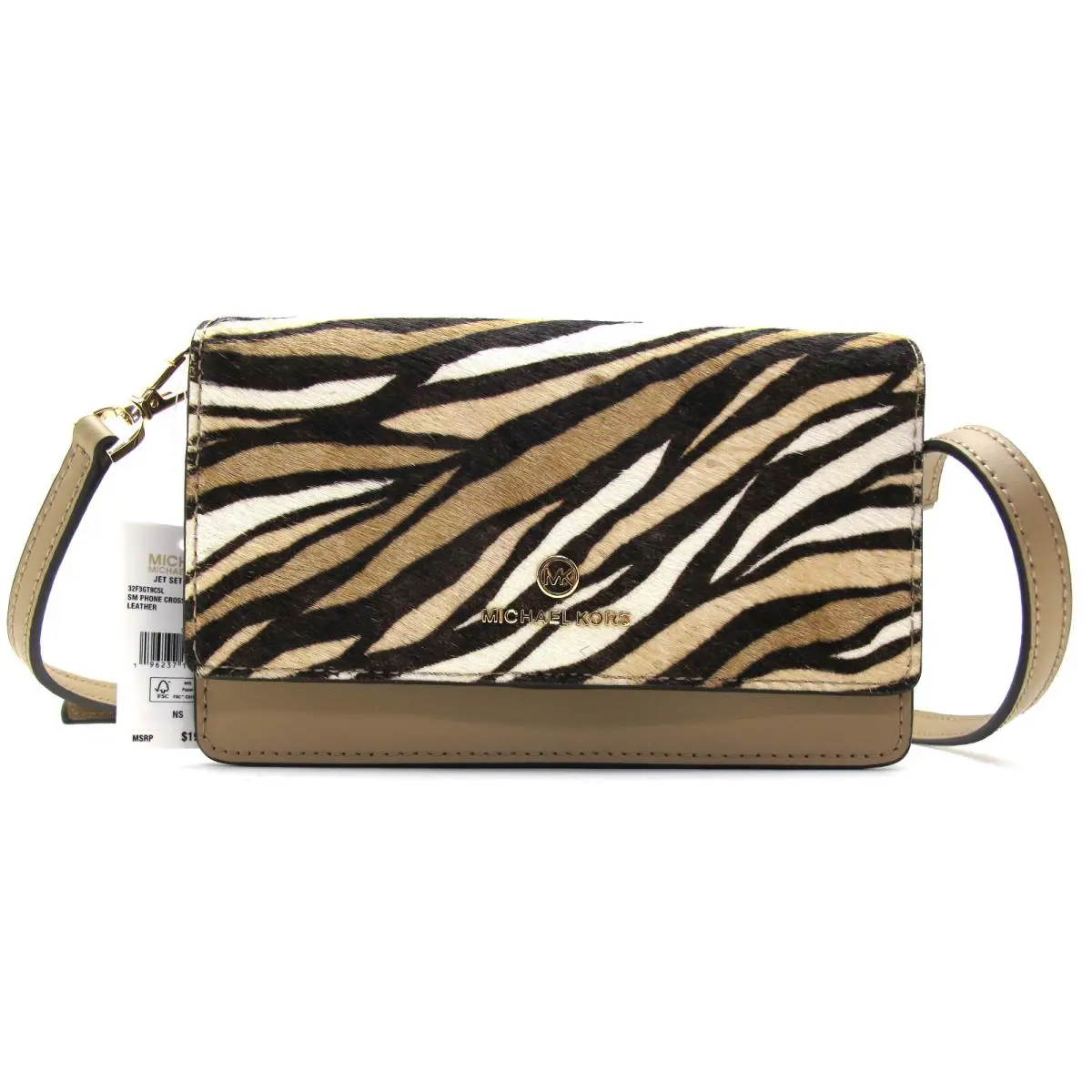 Michael Kors Jet Set Charm Small Phone Leather Crossbody Camel Haircalf Flap