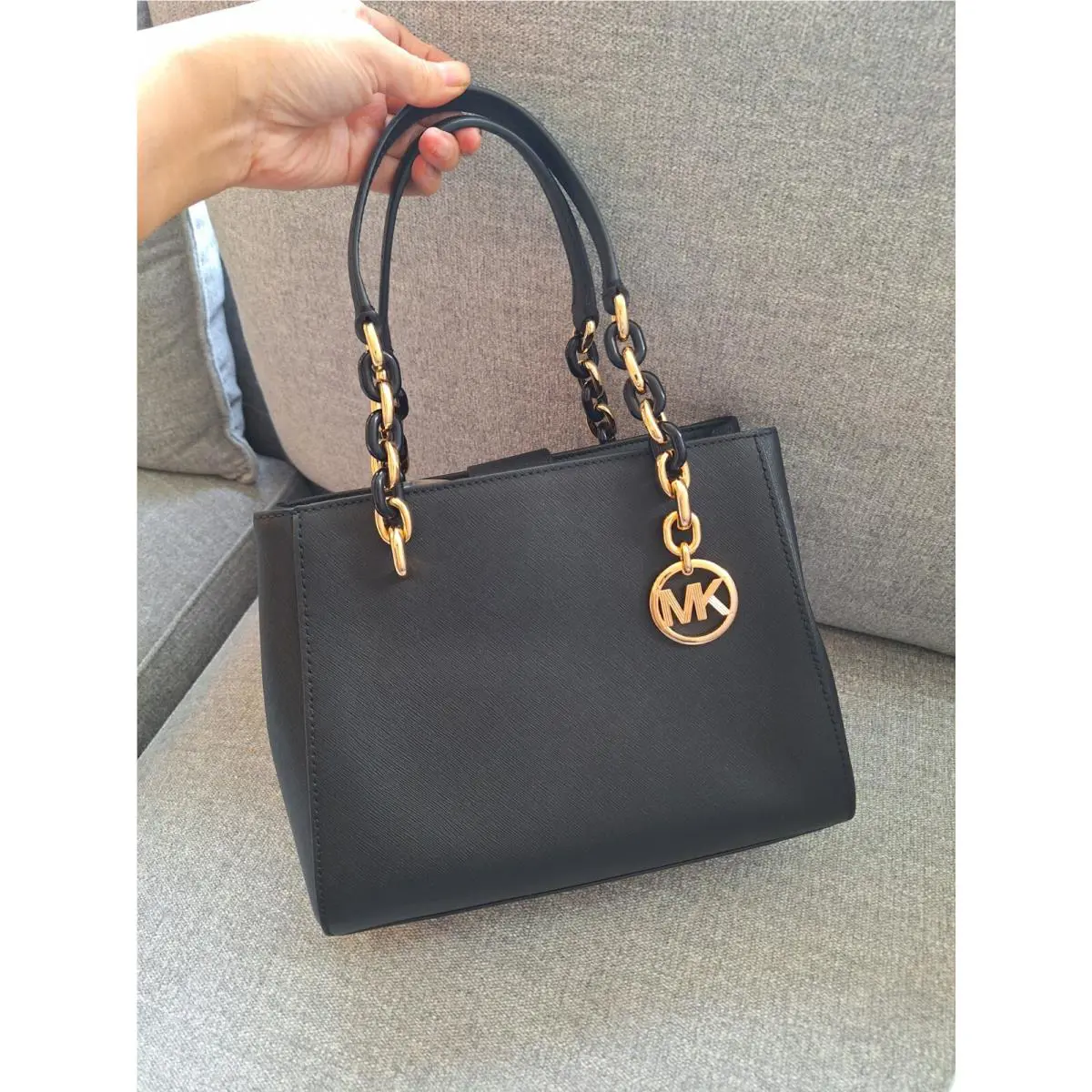 Michael Kors Sofia Saffiano Leather Satchel Handbag - Black Gold