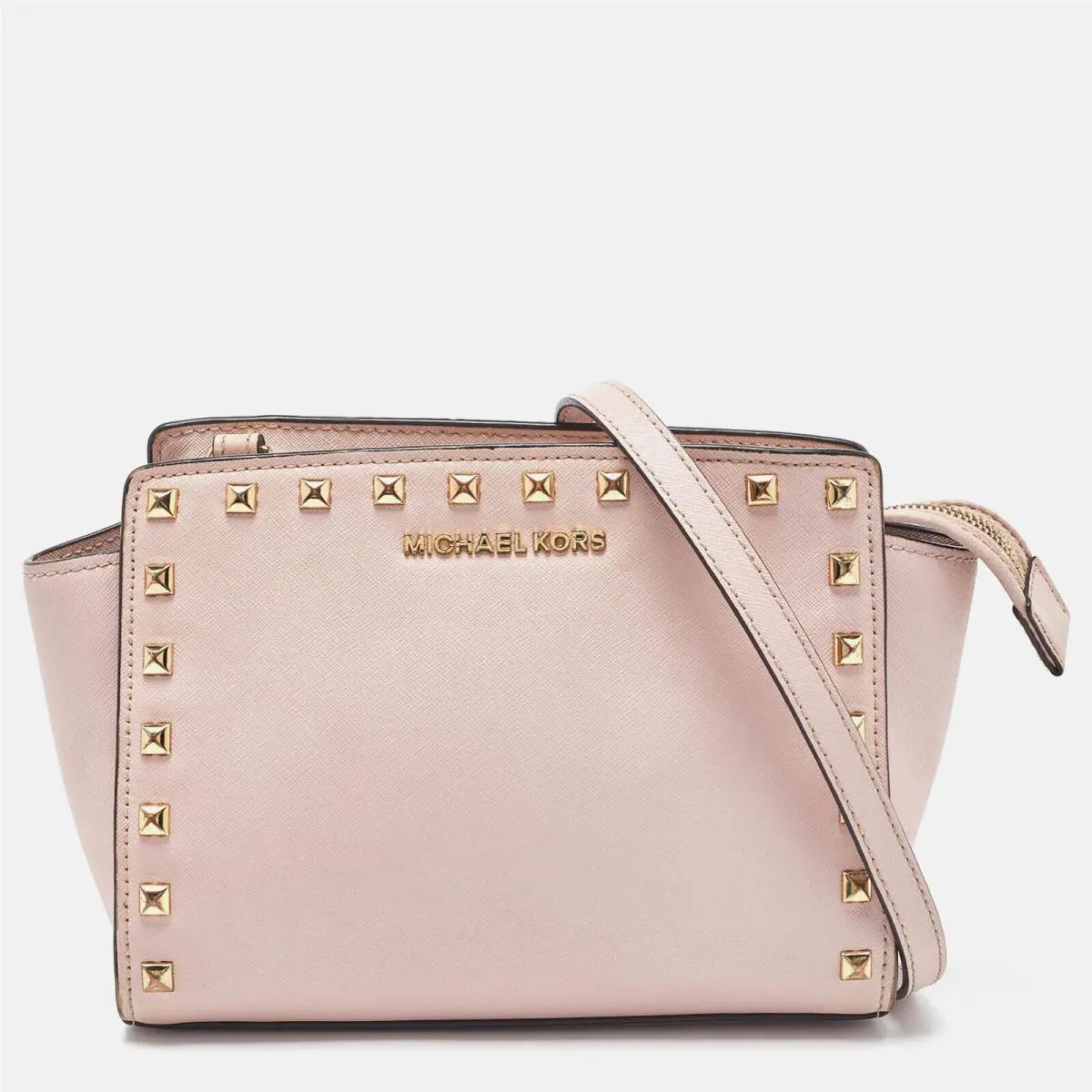 Michael Kors Selma Studded Medium Messenger Women`s Leather Bag Soft Pink