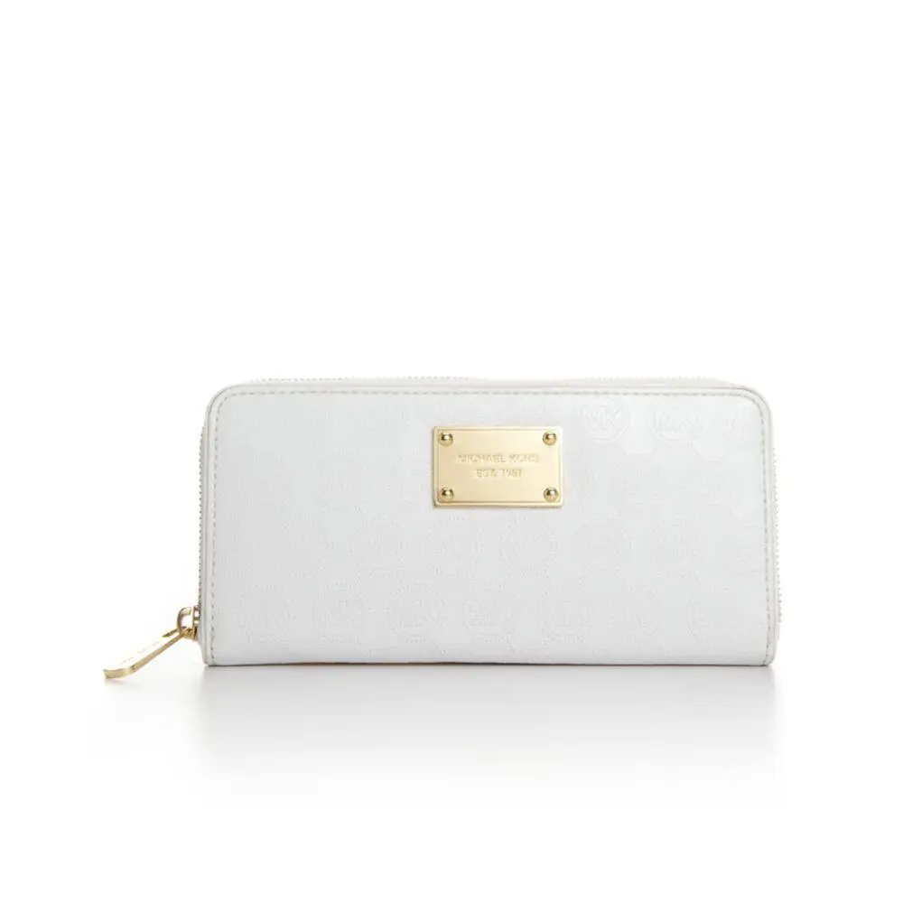 Michael Kors Contential MK Mono Mirror White Metallic Wallet Retail 239.00