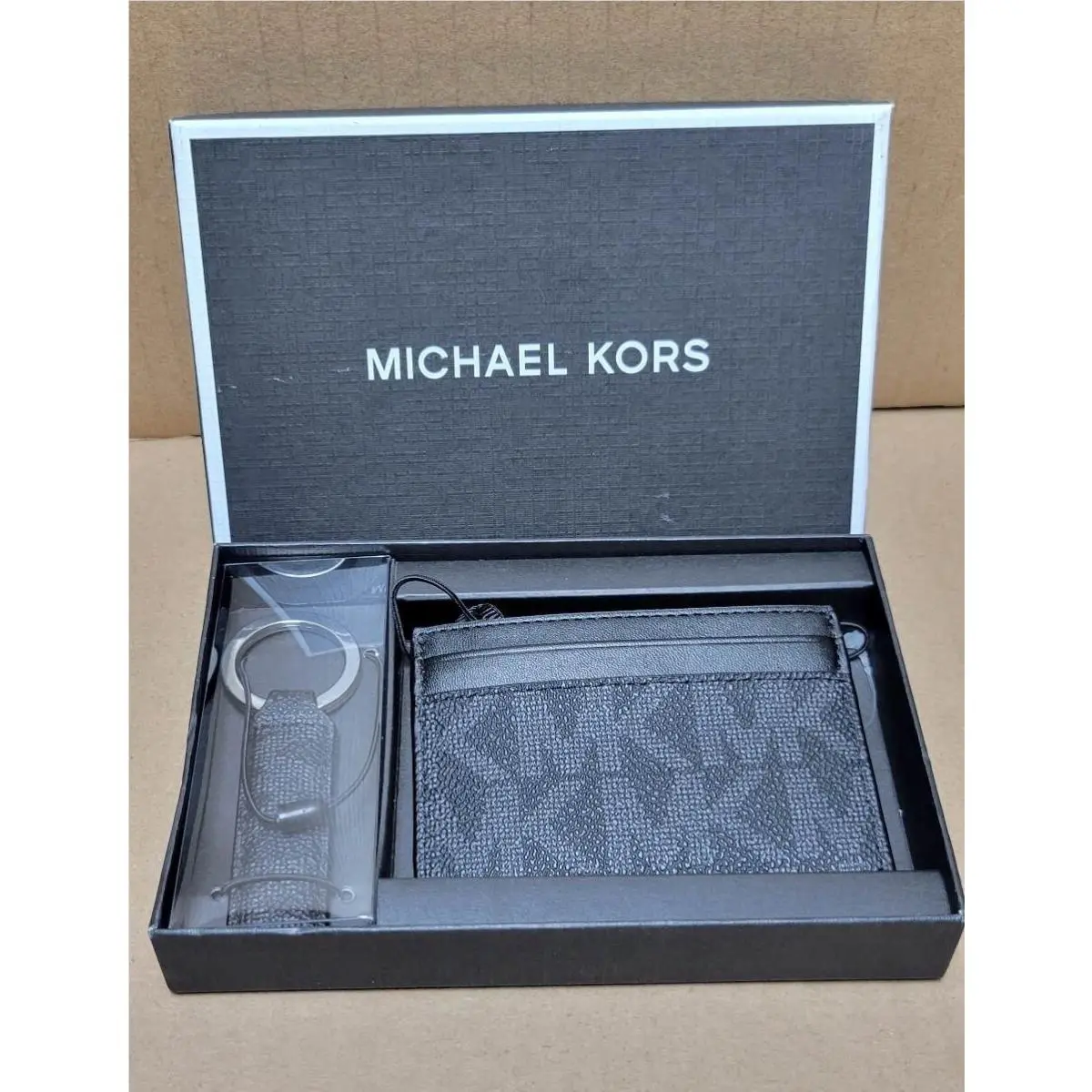 Black Logo Card Case and Key Fob Gift Set Boxed by Michael Kors