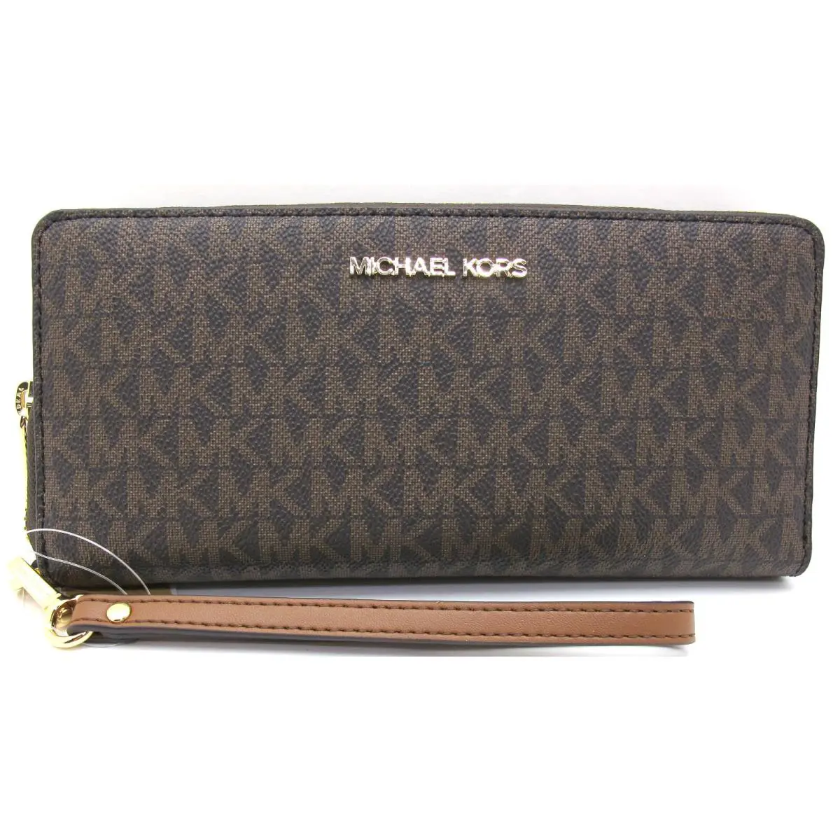 Auth. Michael Kors Jet Set Travel Lg Continental MK Signature Brown Wallet