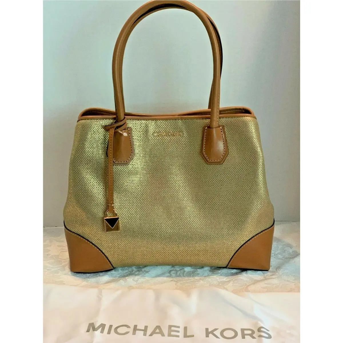 Michael Kors Mercer Gallery Medium Gold Metallic Canvas Satchel