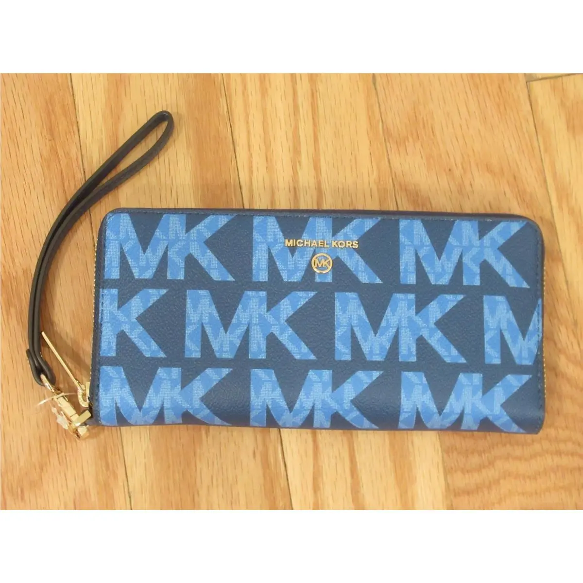 Michael Kors MK Logo Jet Set Large Continental Zip Around Wallet Blue