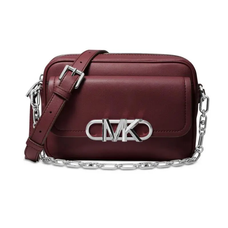 Kors Leather Parker Chain Swag Camera Crossbody Merlot Red