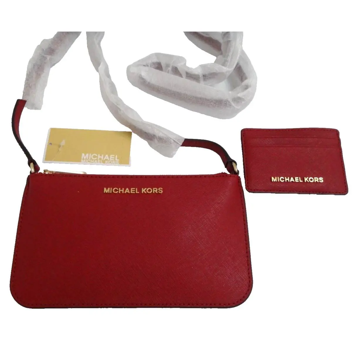 Michael Kors 2-PC Box Set MK Red Cherry Saffiano Leather Crossbody Bag + Wallet