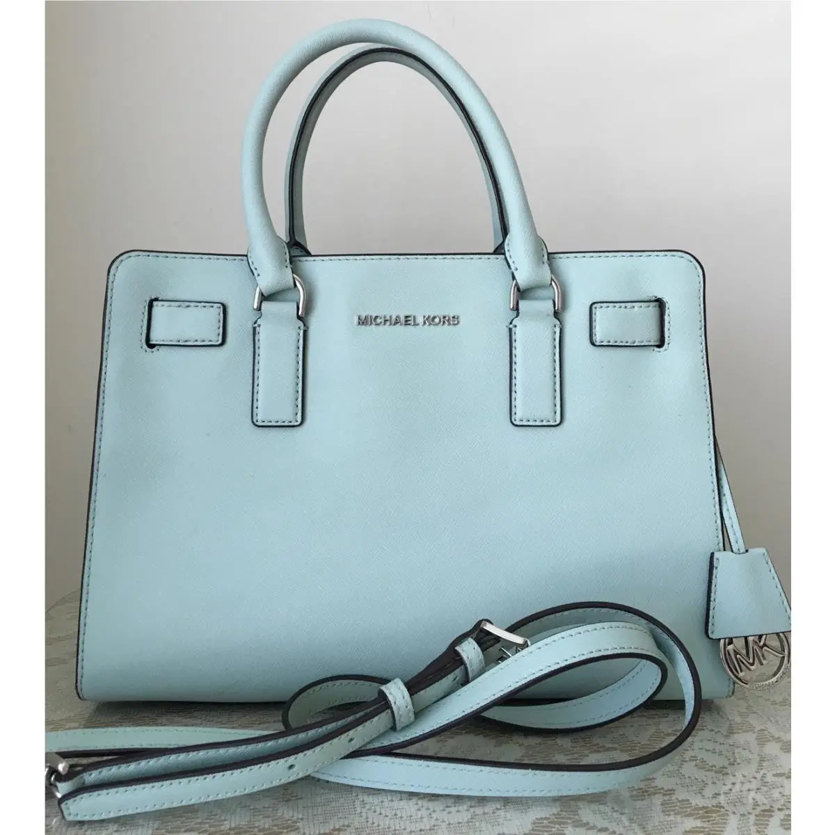 Michael Kors Dillon TZ EW Satchel Saffiano Leather Purse Bag Celadon