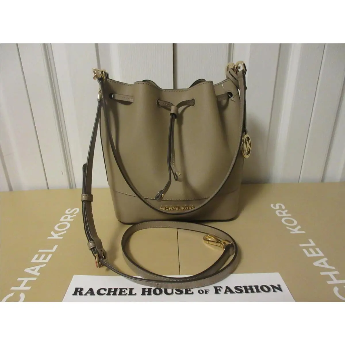 Michael Kors Trista MD Bucket Bag Messenger Leather 35S0SY9B7J Truffle