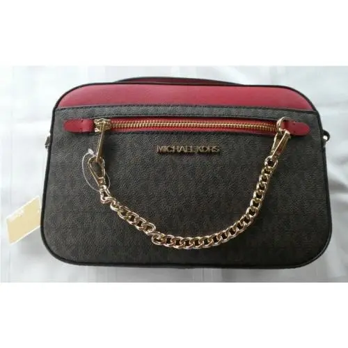 Michael Kors East West Chain Crossbody Camera Bag Brown Red