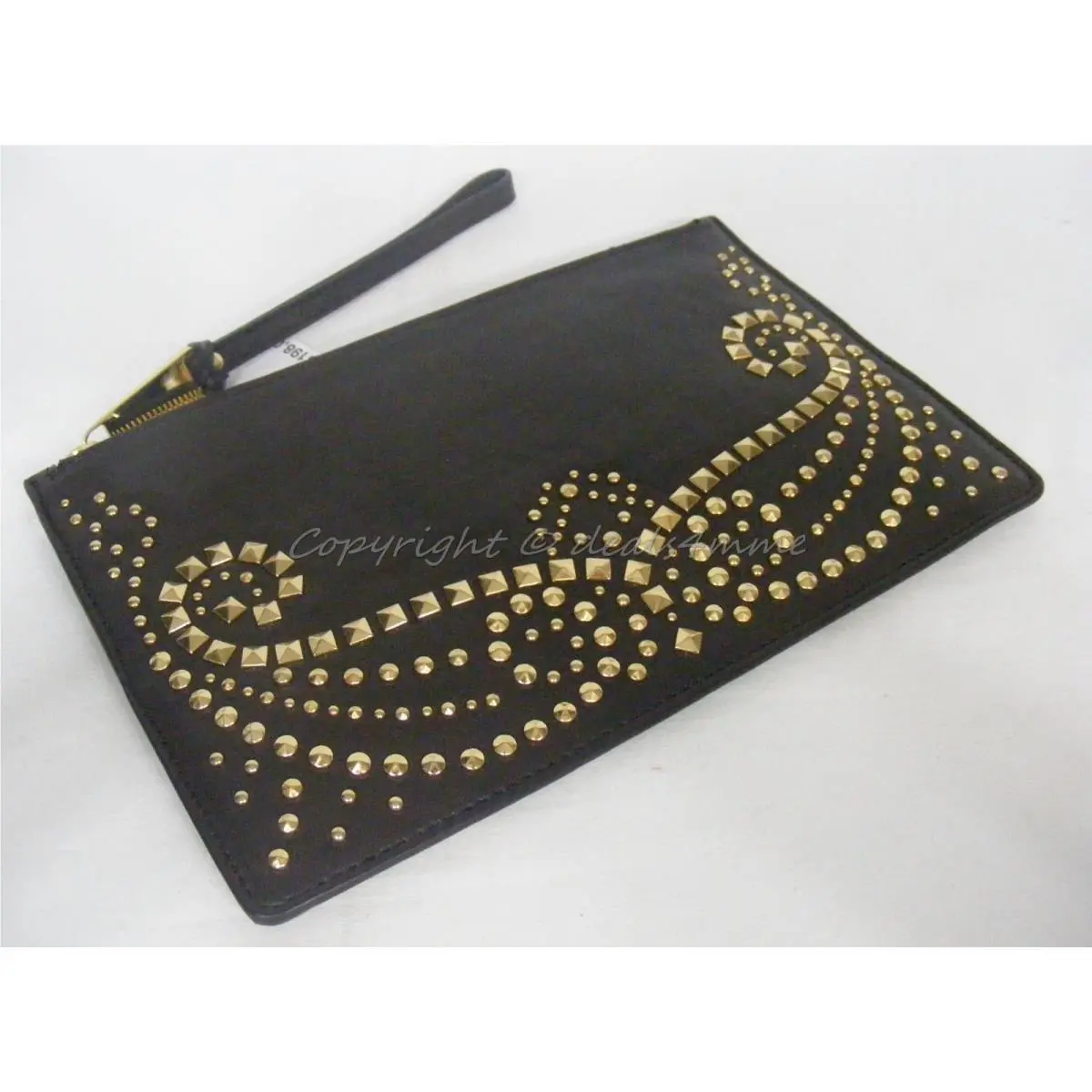 Michael Kors Rhea Studded Leather Large Zip Clutch/wristlet. Chocolate Brown