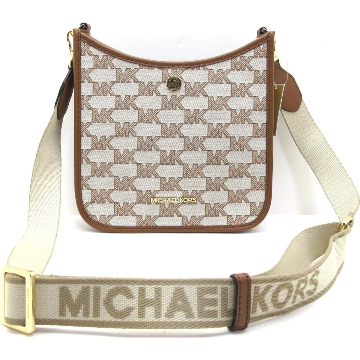 Michael Kors Briley Small Messenger Crossbody MK Monogram Luggage/brown